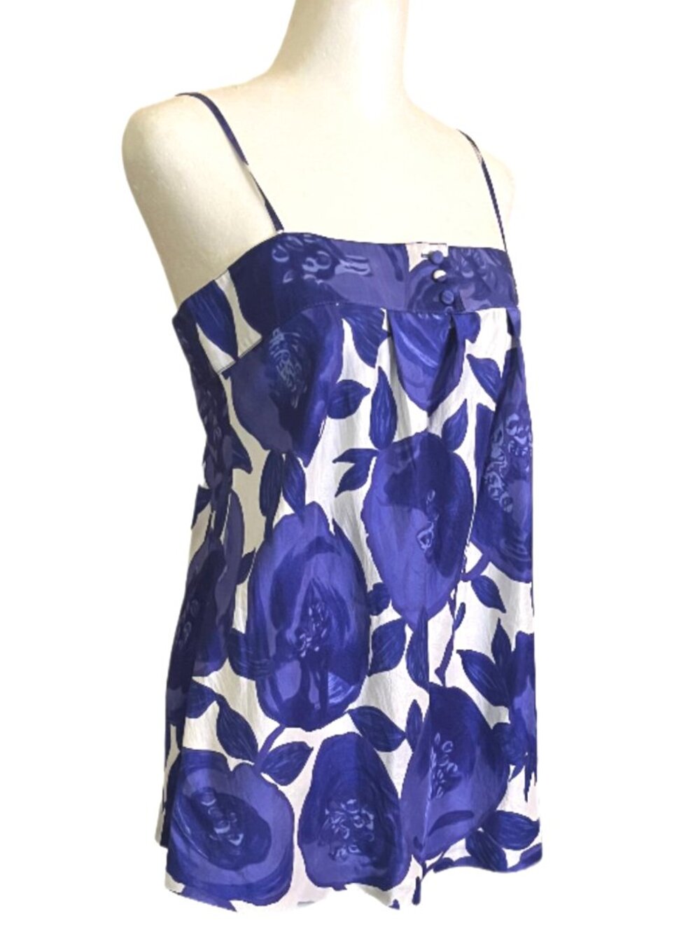 J Crew Silk Blue & White Floral Spaghetti Strap Side Zip Tank Top/Cami Size 6
